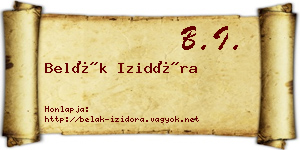 Belák Izidóra névjegykártya